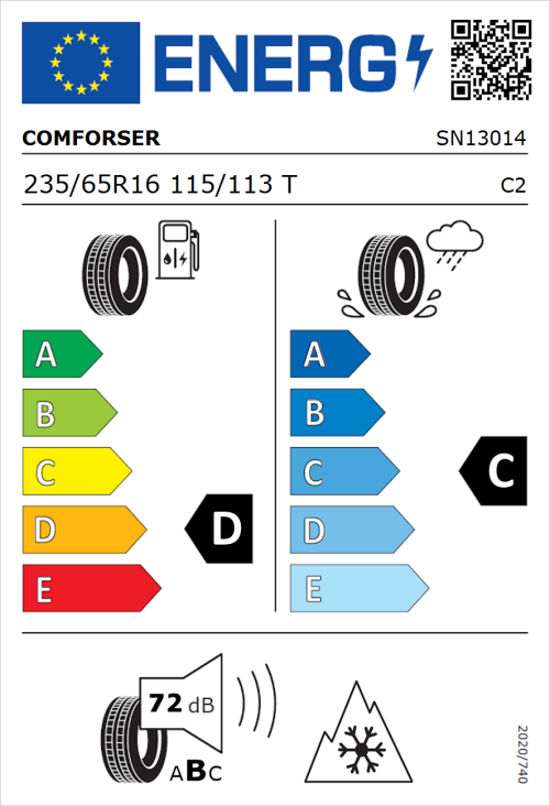 Tyre Label for Comforser CF300 235/65R16 115/113T