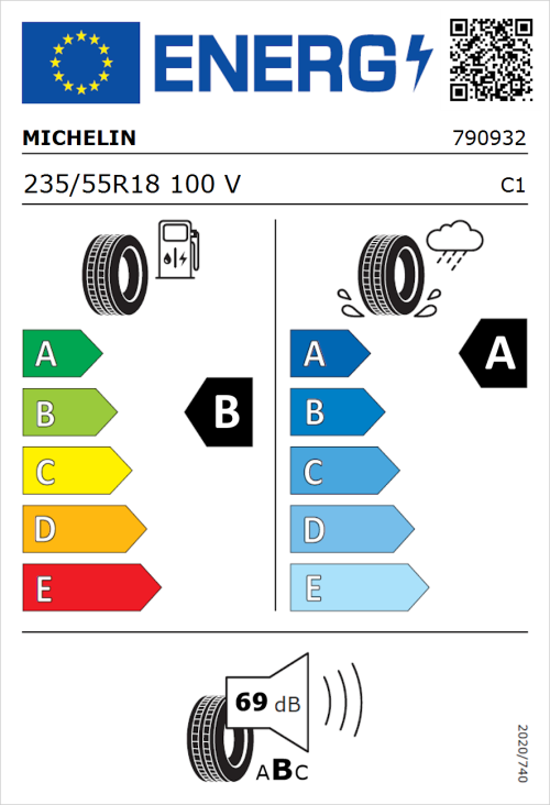 Tyre Label for Michelin Primacy 4 235/55R18 100V