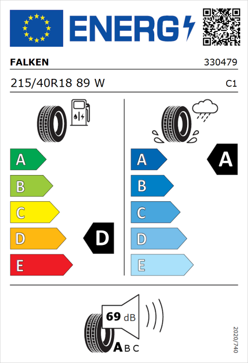 Tyre Label for Falken Ziex  ZE310 Ecorun 215/40R18 89W