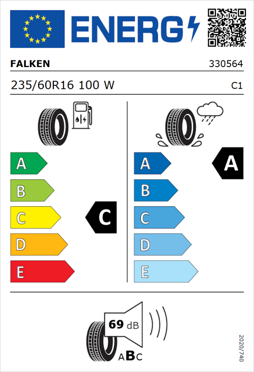 Tyre Label for Falken Ziex  ZE310 Ecorun 235/60R16 100W