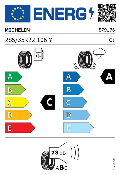 Tyre Label for Michelin Pilot Sport 4 S 285/35R22 106Y