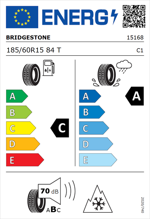 Tyre Label for Bridgestone Blizzak LM005 185/60R15 84T