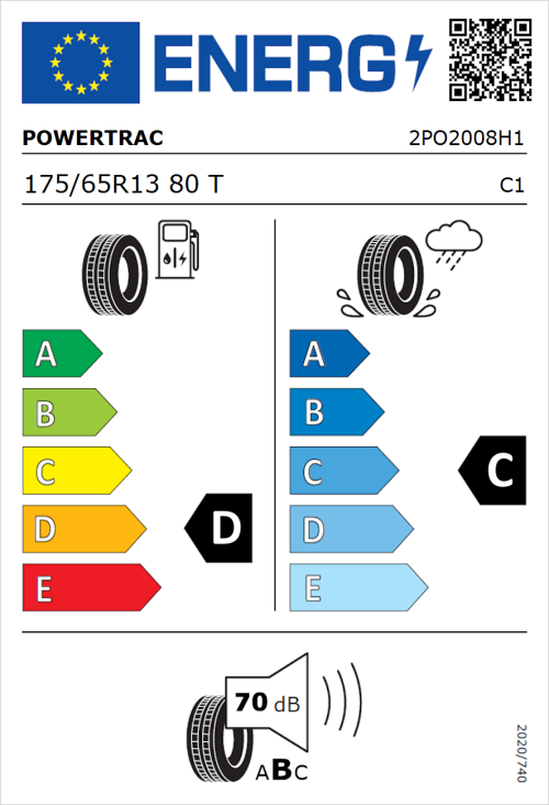 Tyre Label for Powertrac Adamas H/P 175/65R13 80T