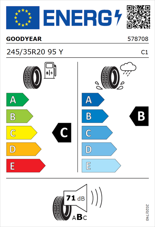 Tyre Label for Goodyear Eagle F1 Asymmetric 5 245/35R20 95Y