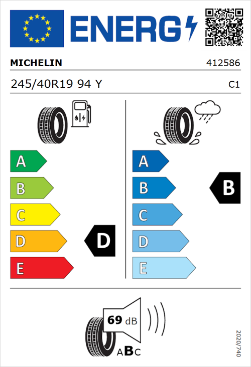 Tyre Label for Michelin Pilot Sport 4 S 245/40R19 94Y
