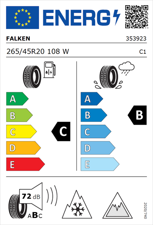 Tyre Label for Falken Eurowinter HS02 Pro 265/45R20 108W