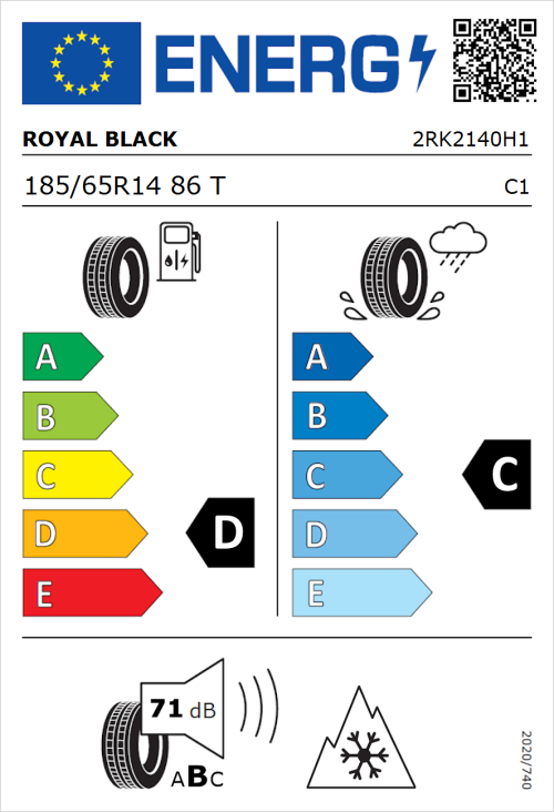 Tyre Label for Royal Black Winter HP 185/65R14 86T
