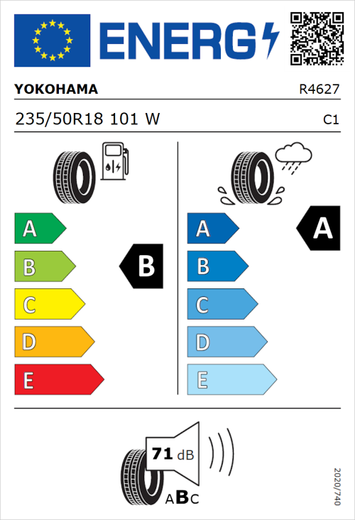 Tyre Label for Yokohama Bluearth-GT AE51 235/50R18 101W
