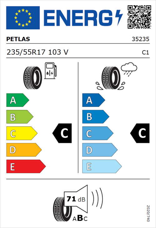 Tyre Label for Petlas Explero PT431 H/T 235/55R17 103V