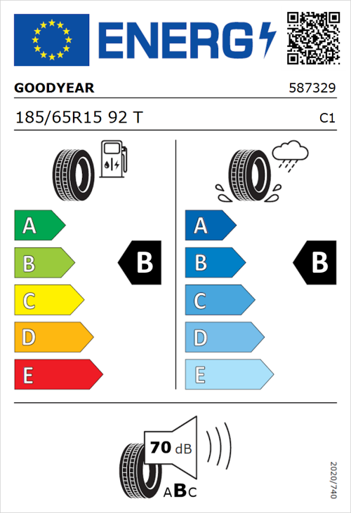 Tyre Label for Goodyear EfficientGrip Compact 2 185/65R15 92T