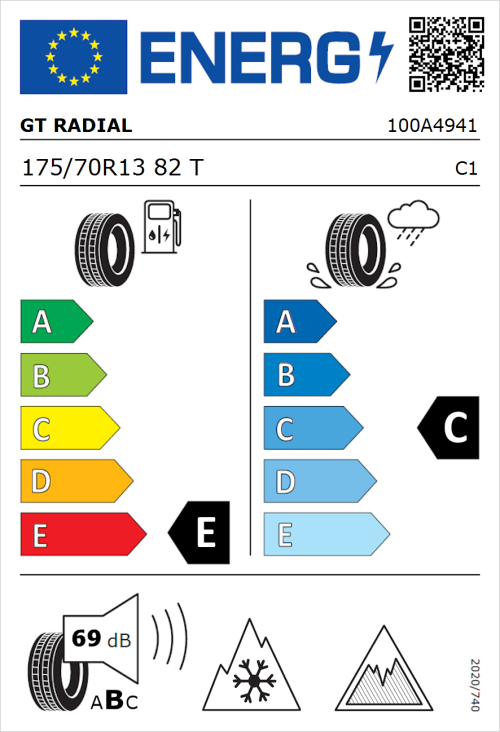 Tyre Label for GT Radial WinterPro 2 evo 175/70R13 82T
