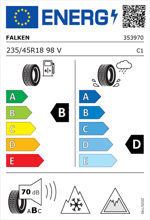 Tyre Label for Falken Eurowinter HS02 Pro 235/45R18 98V