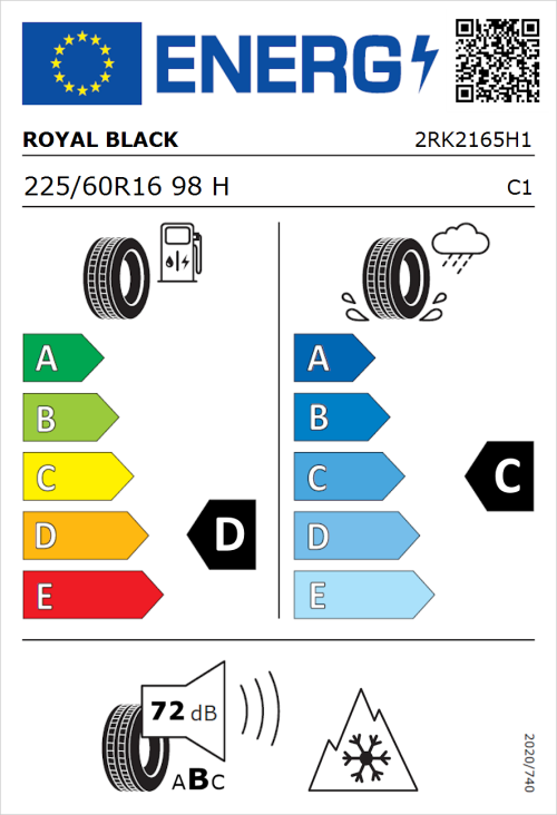 Tyre Label for Royal Black Winter HP 225/60R16 98H