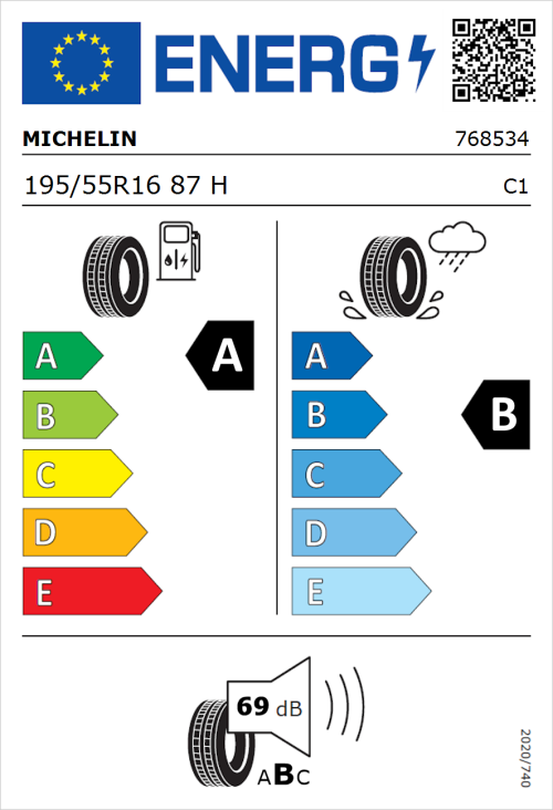 Tyre Label for Michelin Primacy 4 195/55R16 87H