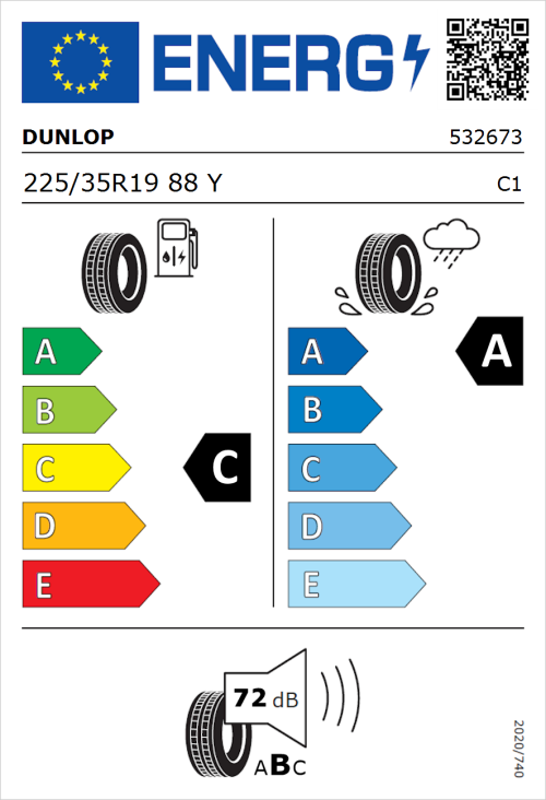 Tyre Label for Dunlop SP Sport Maxx RT 2 225/35R19 88Y