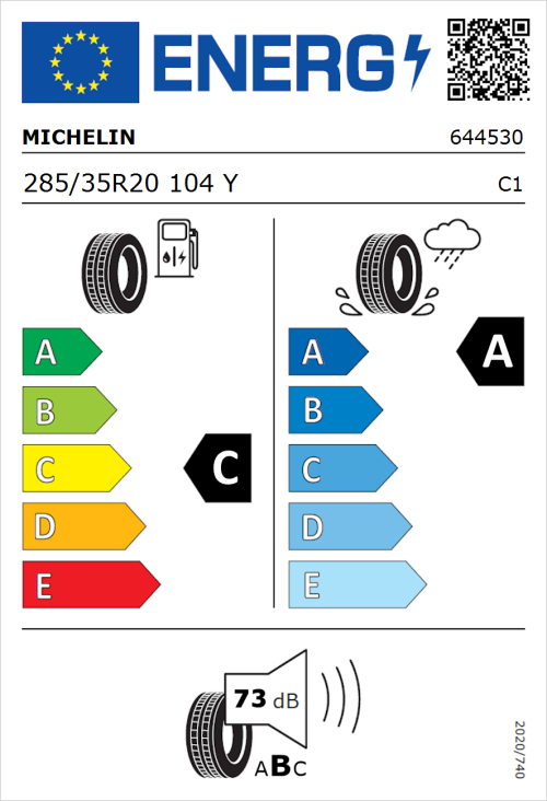 Tyre Label for Michelin Pilot Sport 4 S 285/35R20 104Y