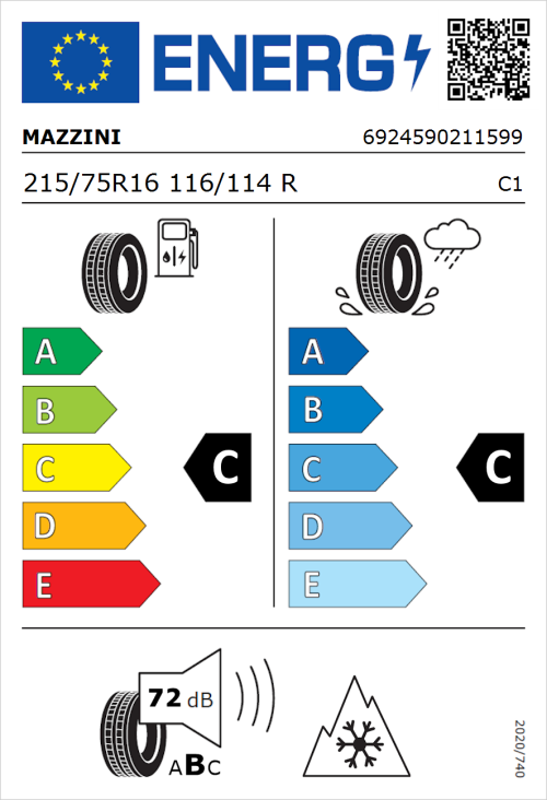 Tyre Label for Mazzini Effivan 215/75R16 116/114R