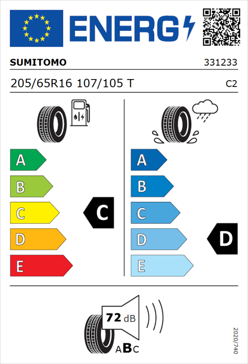 Tyre Label for Sumitomo SL727 205/65R16 107/105T
